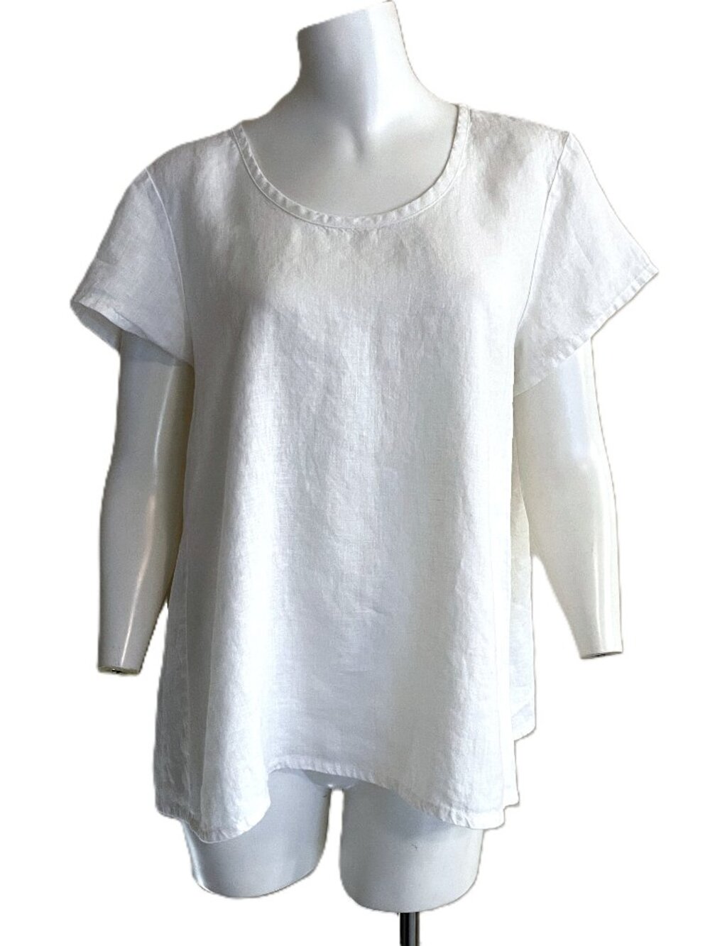 Flax 100% Linen Top Sz S (6-10) Short Sleeve White Lagenlook Minimalist Blouse